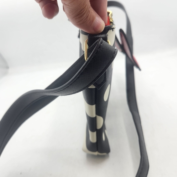 Disney Parks Minnie Mouse Black White Polka Dot Stripes Red Bow Crossbody Bag - Picture 9 of 16